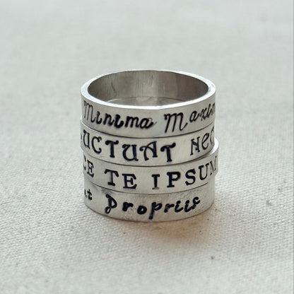 Sterling silver Poesy, Posy, Posey or Posie rings for mom with kids' names or mantra are hand stamped in font of your choice - drake designs jewelry