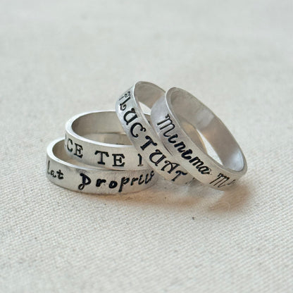 Sterling silver Poesy, Posy, Posey or Posie rings for mom with kids' names or mantra are hand stamped in font of your choice - drake designs jewelry