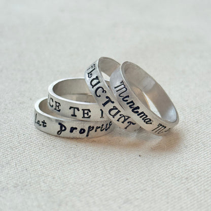 Sterling silver Poesy, Posy, Posey or Posie rings for mom with kids' names or mantra are hand stamped in font of your choice - drake designs jewelry