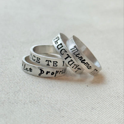 Sterling silver Poesy, Posy, Posey or Posie rings for mom with kids' names or mantra are hand stamped in font of your choice - drake designs jewelry