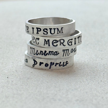 Sterling silver Poesy, Posy, Posey or Posie rings for mom with kids' names or mantra are hand stamped in font of your choice - drake designs jewelry