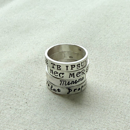 Sterling silver Poesy, Posy, Posey or Posie rings for mom with kids' names or mantra are hand stamped in font of your choice - drake designs jewelry