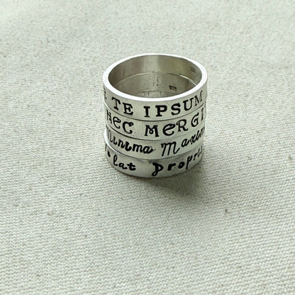 Sterling silver Poesy, Posy, Posey or Posie rings for mom with kids' names or mantra are hand stamped in font of your choice - drake designs jewelry