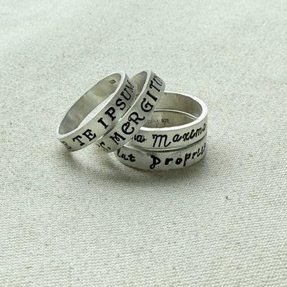Sterling silver Poesy, Posy, Posey or Posie rings for mom with kids' names or mantra are hand stamped in font of your choice - drake designs jewelry