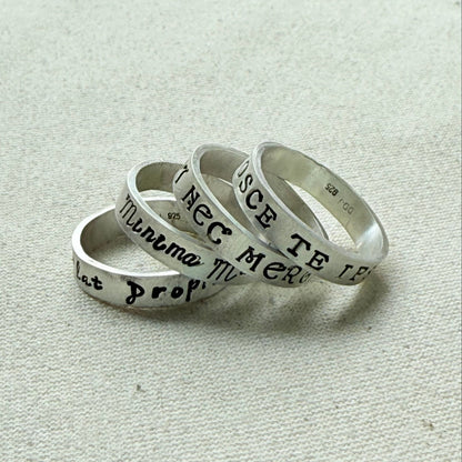 Sterling silver Poesy, Posy, Posey or Posie rings for mom with kids' names or mantra are hand stamped in font of your choice - drake designs jewelry