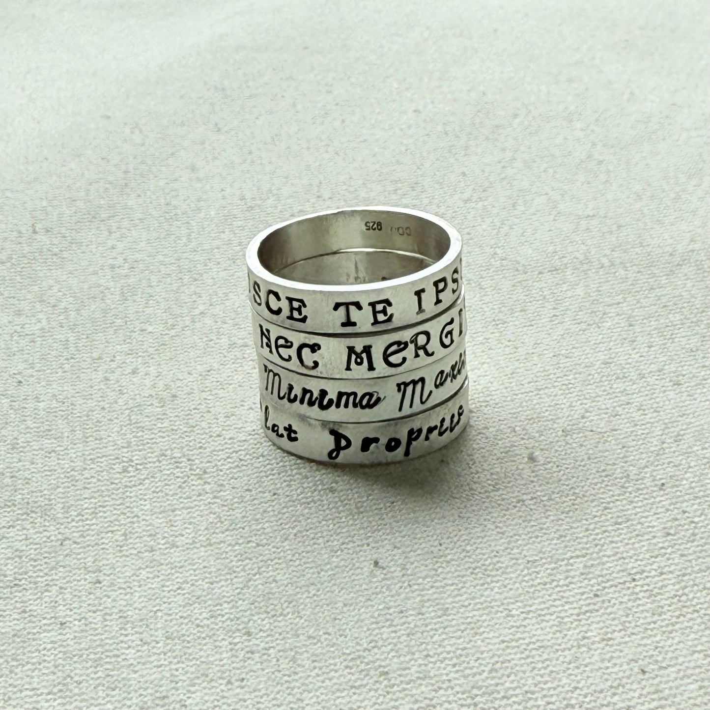 Sterling silver Poesy, Posy, Posey or Posie rings for mom with kids' names or mantra are hand stamped in font of your choice - drake designs jewelry