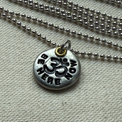 Om Tiny Pebble Necklace - Yoga Jewelry - Mindfulness Jewelry - Be Here Now-silver with gold accent- drake designs jewelry