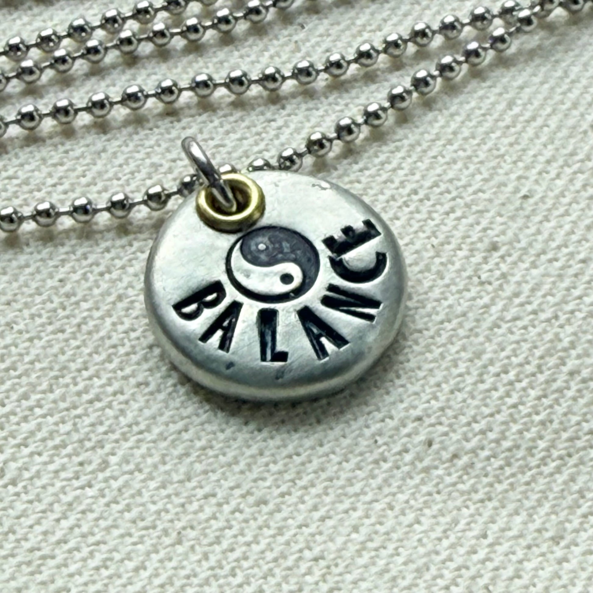 Rustic Pewter Pebble Balance Necklace with Yin Yang Symbol - Yoga Jewelry - drake designs jewelry