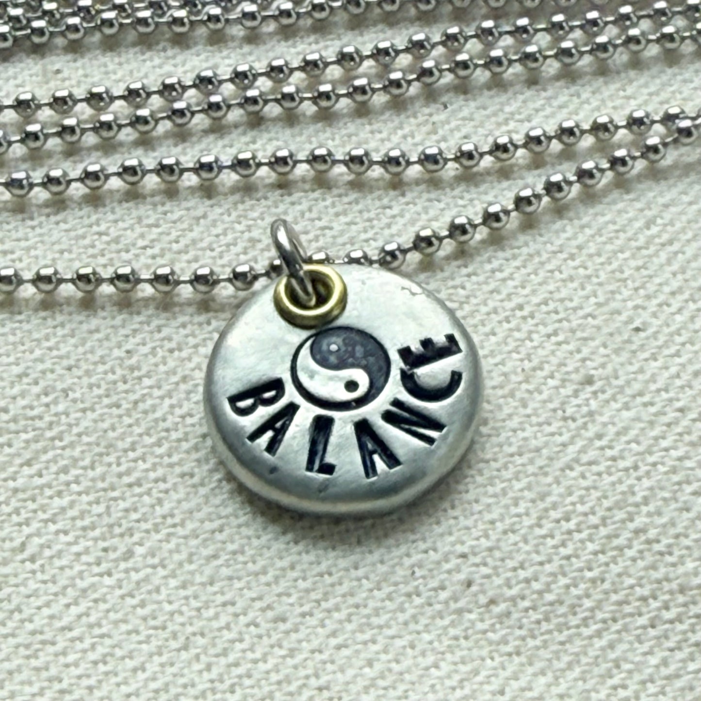 Rustic Pewter Pebble Balance Necklace with Yin Yang Symbol - Yoga Jewelry - drake designs jewelry