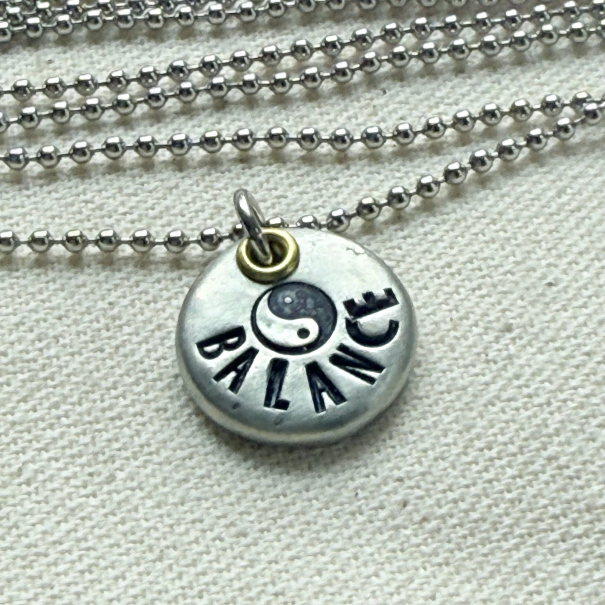 Rustic Pewter Pebble Balance Necklace with Yin Yang Symbol - Yoga Jewelry - drake designs jewelry