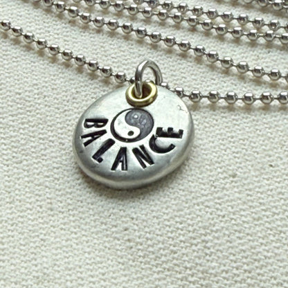 Rustic Pewter Pebble Balance Necklace with Yin Yang Symbol - Yoga Jewelry - drake designs jewelry