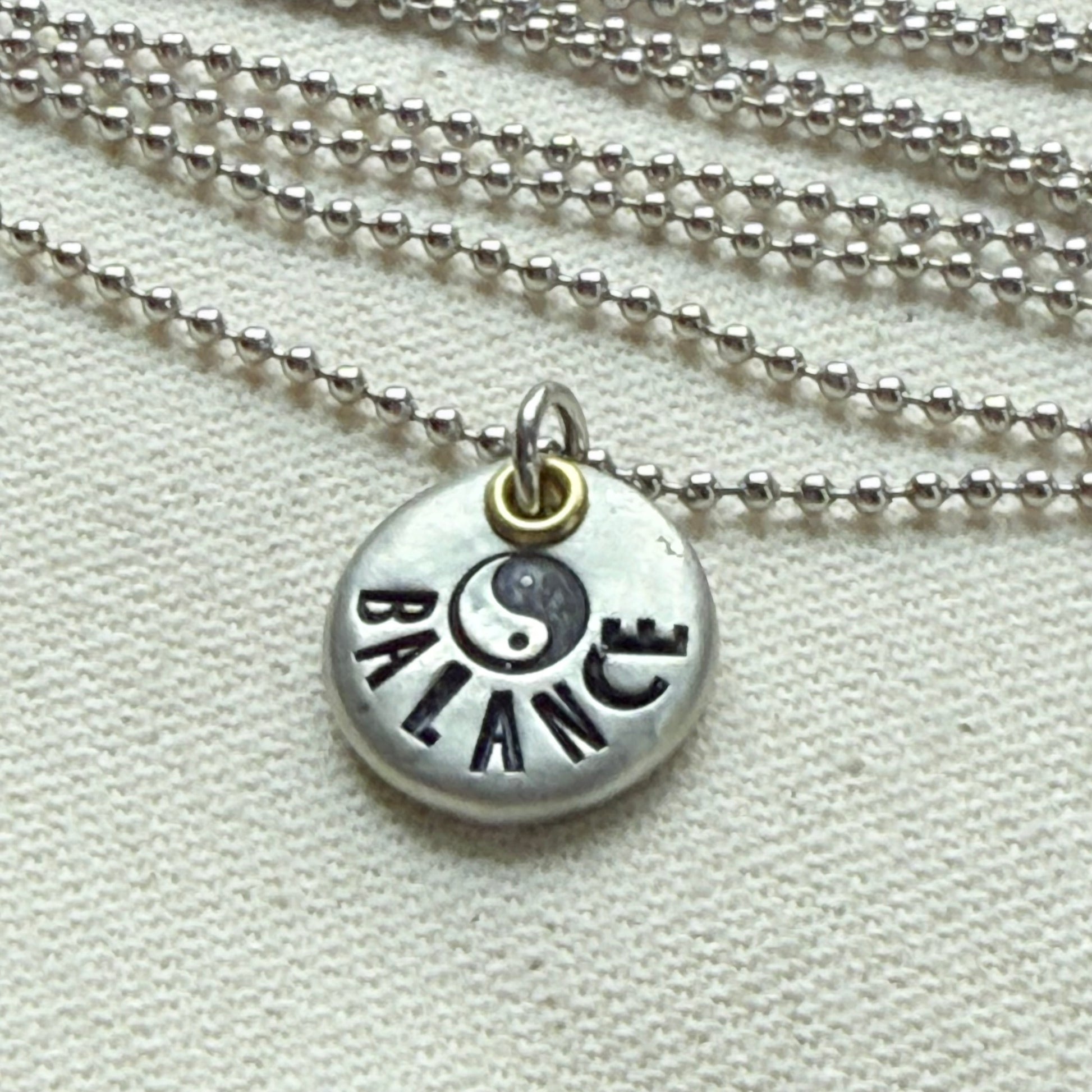 Rustic Pewter Pebble Balance Necklace with Yin Yang Symbol - Yoga Jewelry - drake designs jewelry