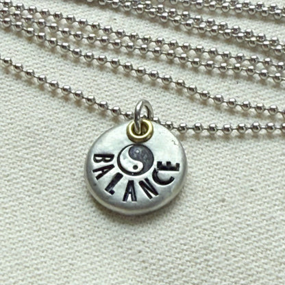 Rustic Pewter Pebble Balance Necklace with Yin Yang Symbol - Yoga Jewelry - drake designs jewelry