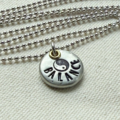 Rustic Pewter Pebble Balance Necklace with Yin Yang Symbol - Yoga Jewelry - drake designs jewelry