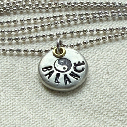 Rustic Pewter Pebble Balance Necklace with Yin Yang Symbol - Yoga Jewelry - drake designs jewelry