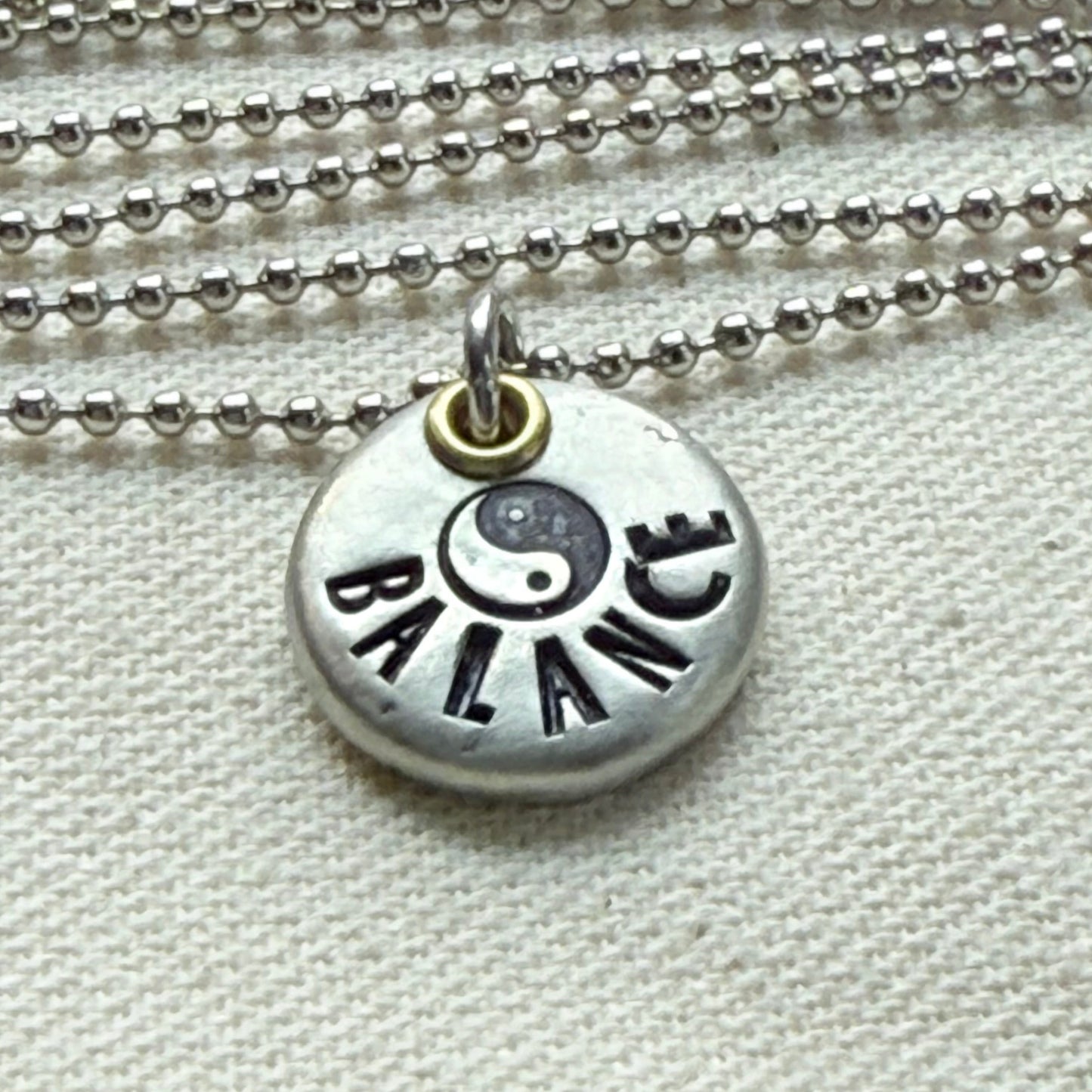 Rustic Pewter Pebble Balance Necklace with Yin Yang Symbol - Yoga Jewelry - drake designs jewelry