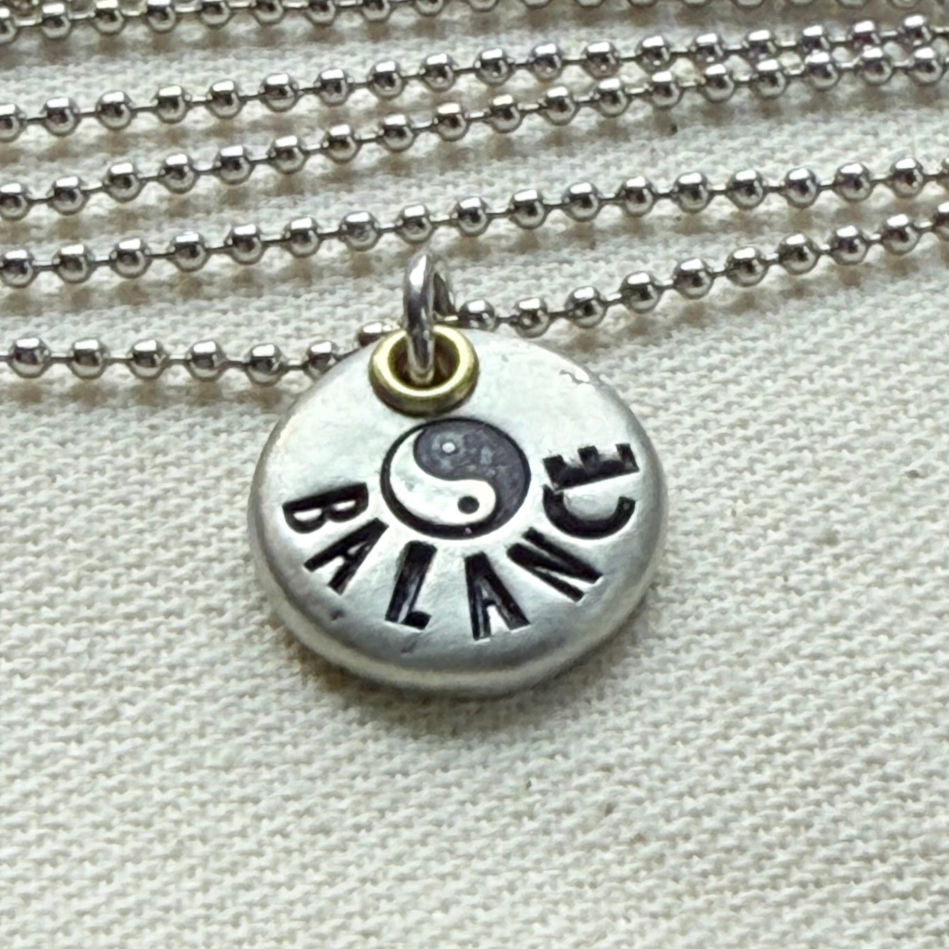 Rustic Pewter Pebble Balance Necklace with Yin Yang Symbol - Yoga Jewelry - drake designs jewelry