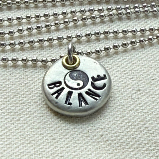Rustic Pewter Pebble Balance Necklace with Yin Yang Symbol - Yoga Jewelry - drake designs jewelry