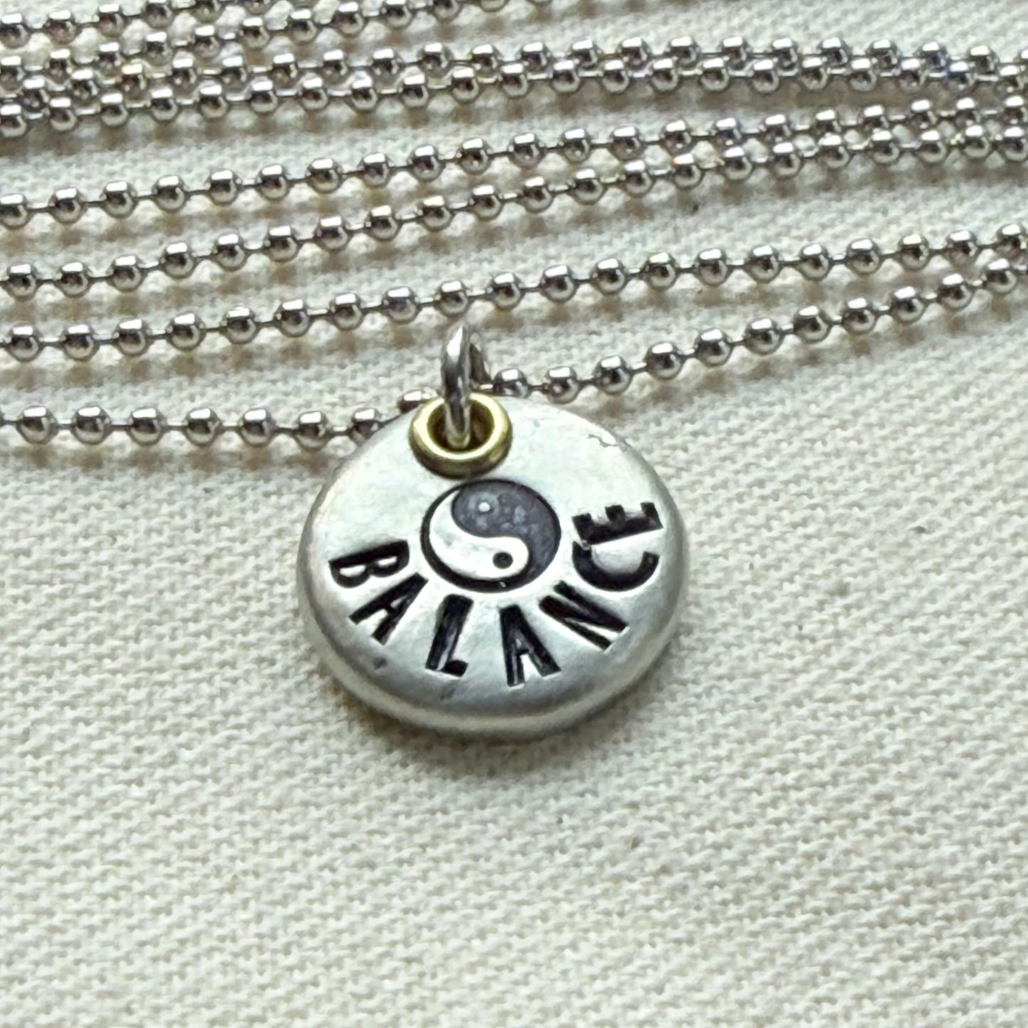 Rustic Pewter Pebble Balance Necklace with Yin Yang Symbol - Yoga Jewelry - drake designs jewelry
