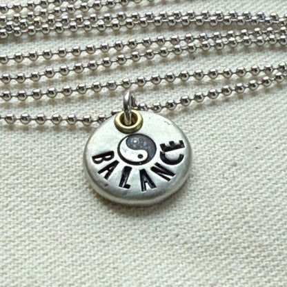 Rustic Pewter Pebble Balance Necklace with Yin Yang Symbol - Yoga Jewelry - drake designs jewelry
