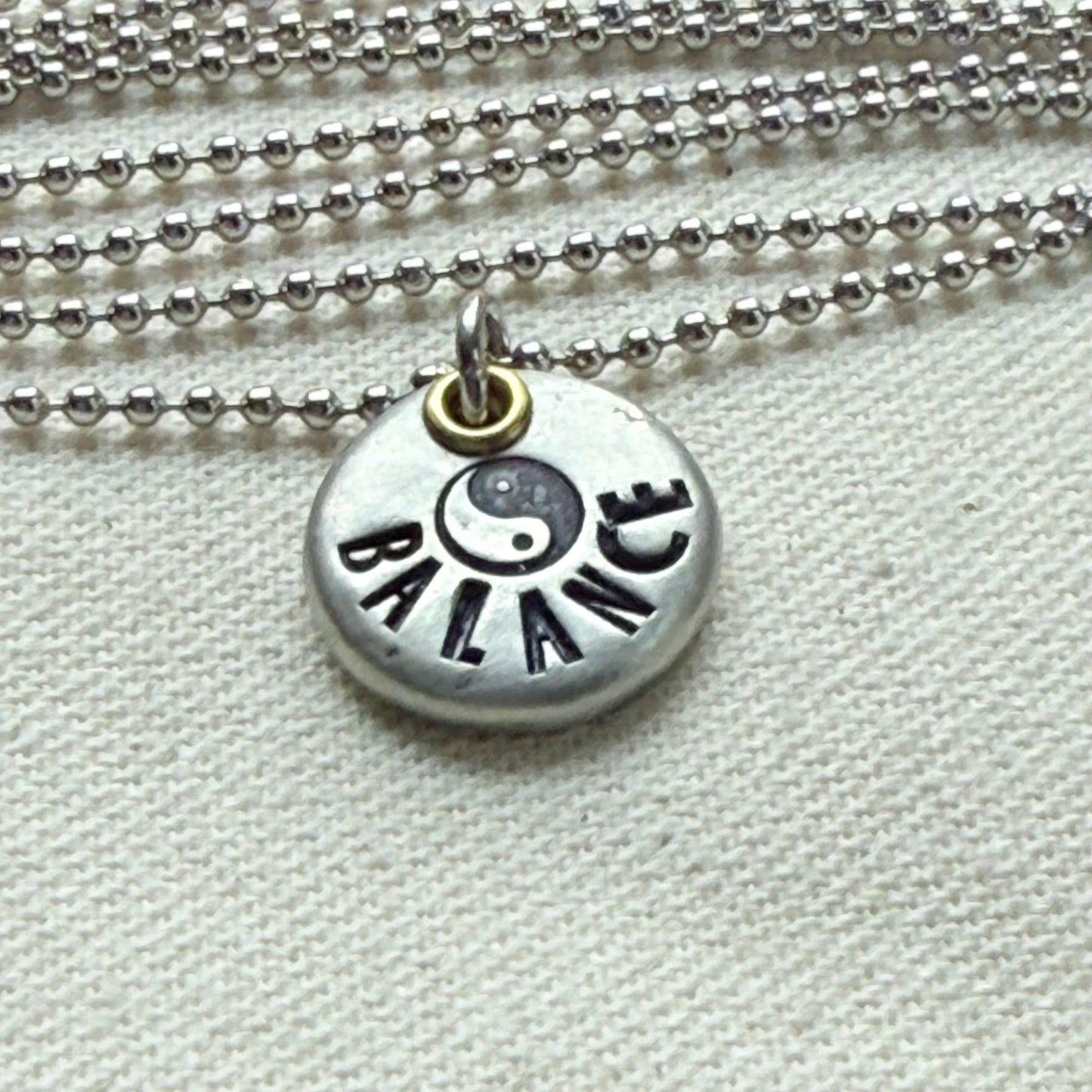 Rustic Pewter Pebble Balance Necklace with Yin Yang Symbol - Yoga Jewelry - drake designs jewelry