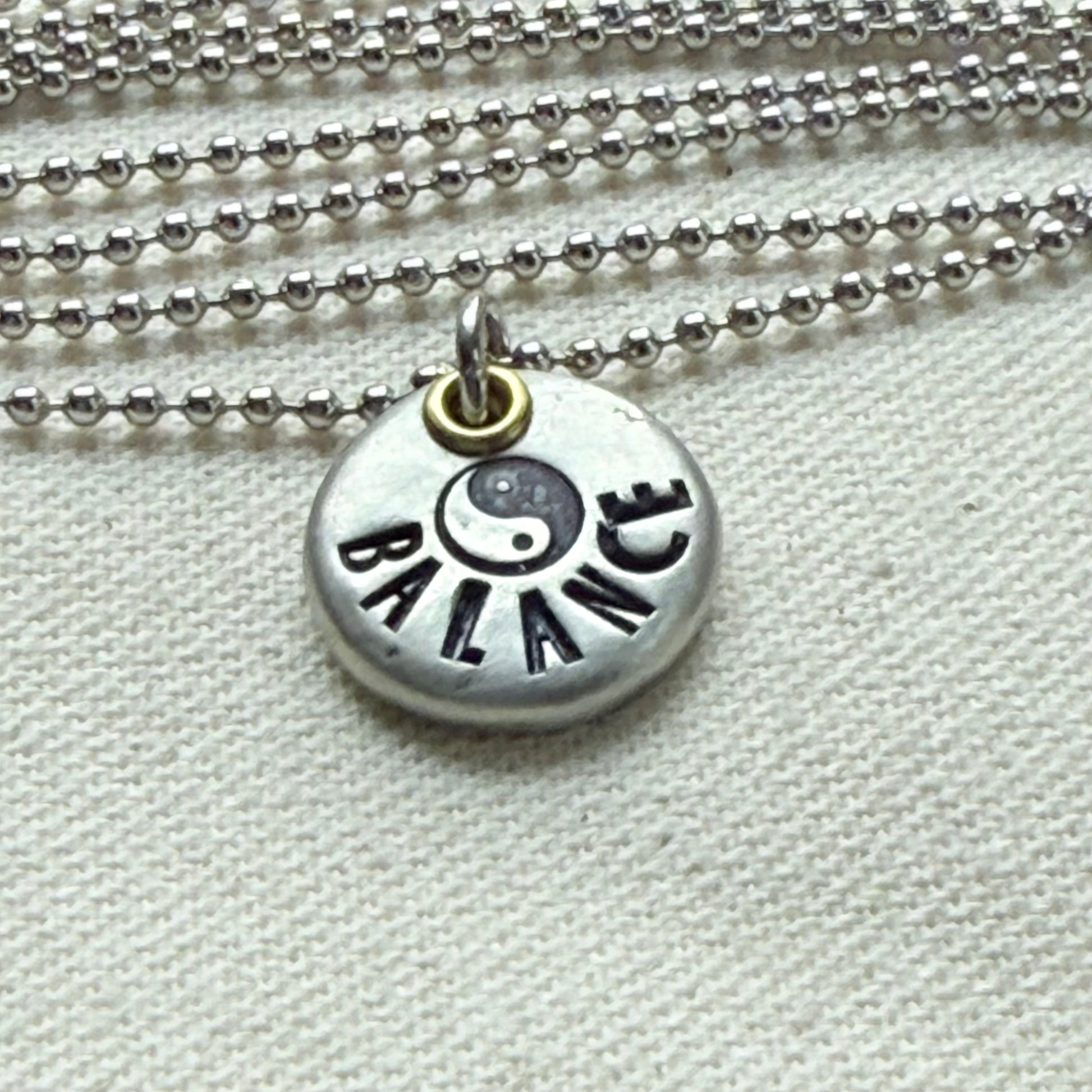 Rustic Pewter Pebble Balance Necklace with Yin Yang Symbol - Yoga Jewelry - drake designs jewelry