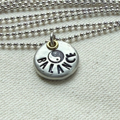 Rustic Pewter Pebble Balance Necklace with Yin Yang Symbol - Yoga Jewelry - drake designs jewelry