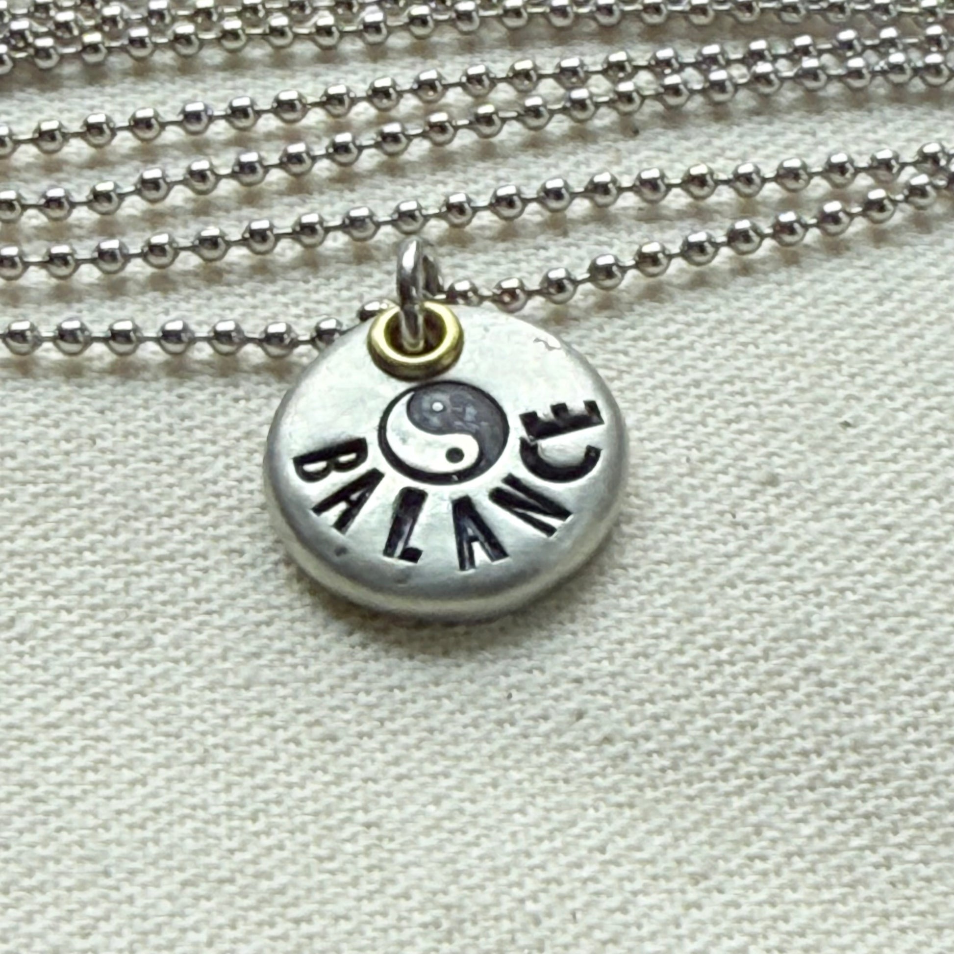 Rustic Pewter Pebble Balance Necklace with Yin Yang Symbol - Yoga Jewelry - drake designs jewelry