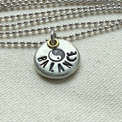 Rustic Pewter Pebble Balance Necklace with Yin Yang Symbol - Yoga Jewelry - drake designs jewelry