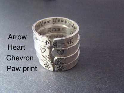 Sterling silver Ring Personalized With your Secret Message Message - One Open Ring