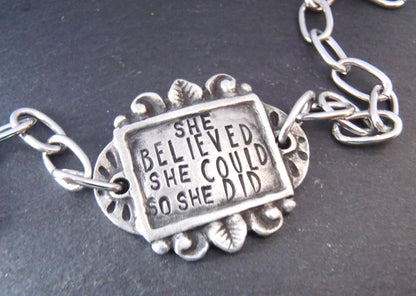 she believed she could so she did - Inspirational ornate bracelet for women - Drake Designs Jewelry