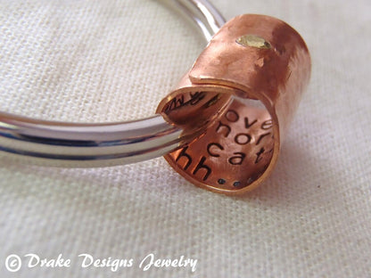 Copper artisan crafted secret message keychin personalized with your custom message - drake designs jewelry