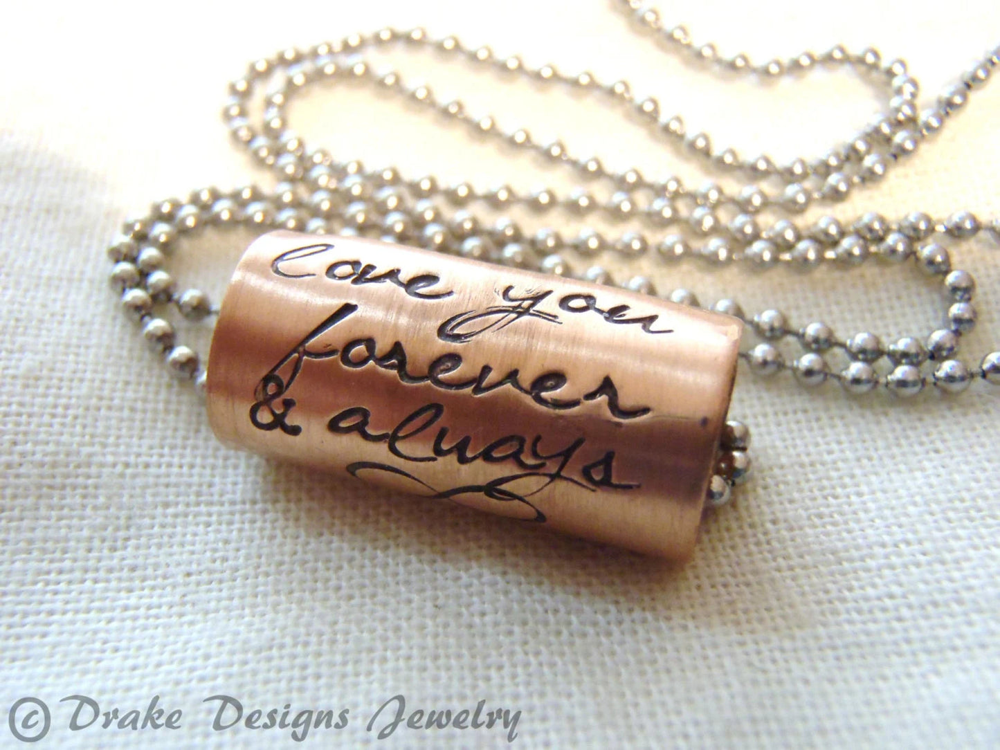 custom text on hand crafted copper necklace - 7th copper anniversary gift - drake designs jewelry
