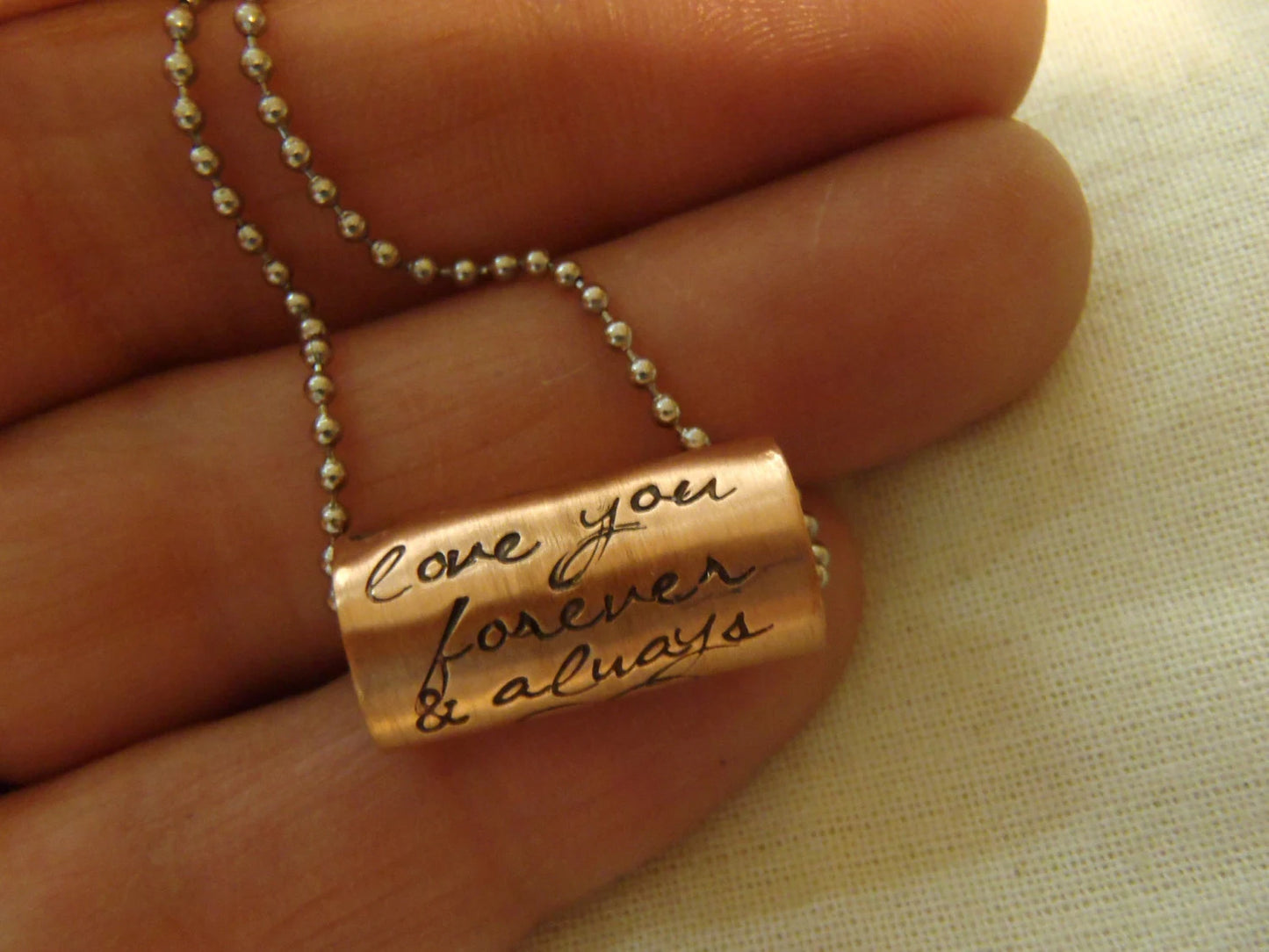 custom text on hand crafted copper necklace - 7th copper anniversary gift - drake designs jewelry