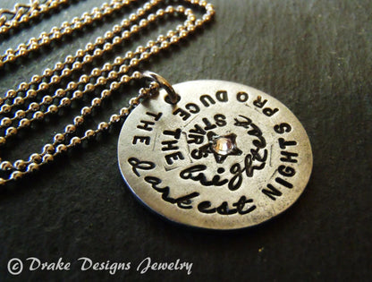 Inspirational Quote Necklace -the darkest nights produce the brightest stars - drake designs jewelry