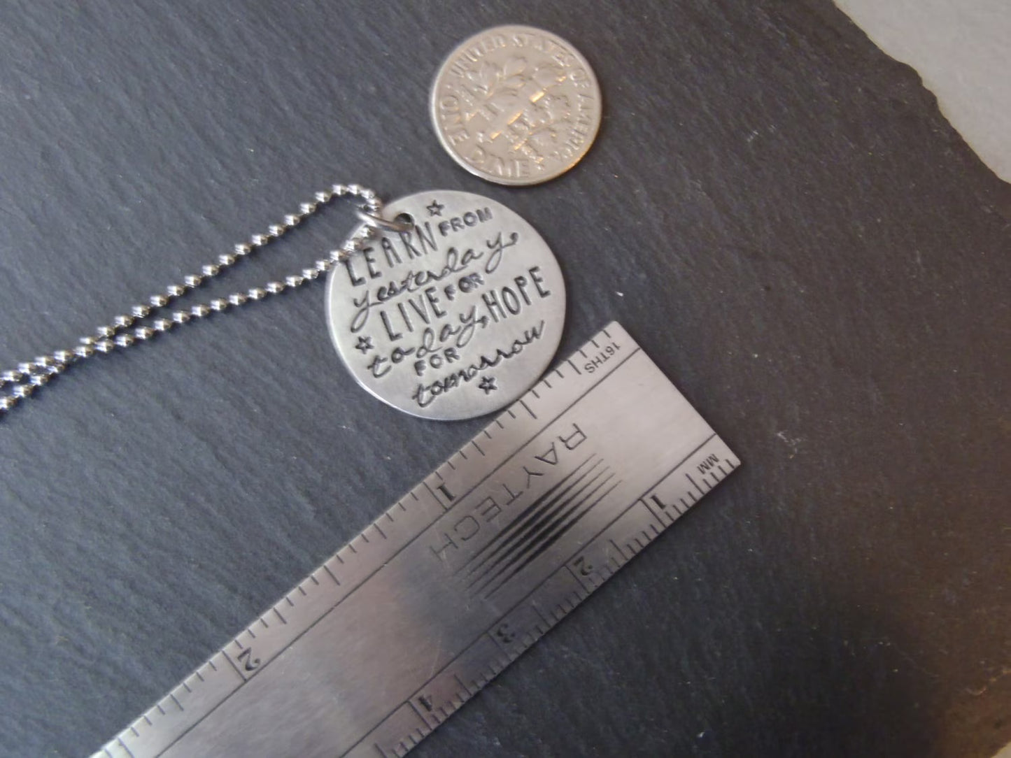 Learn from yesterday, live for today,hope for tomorrow necklace inspirational quote necklace- drake designs jewelry