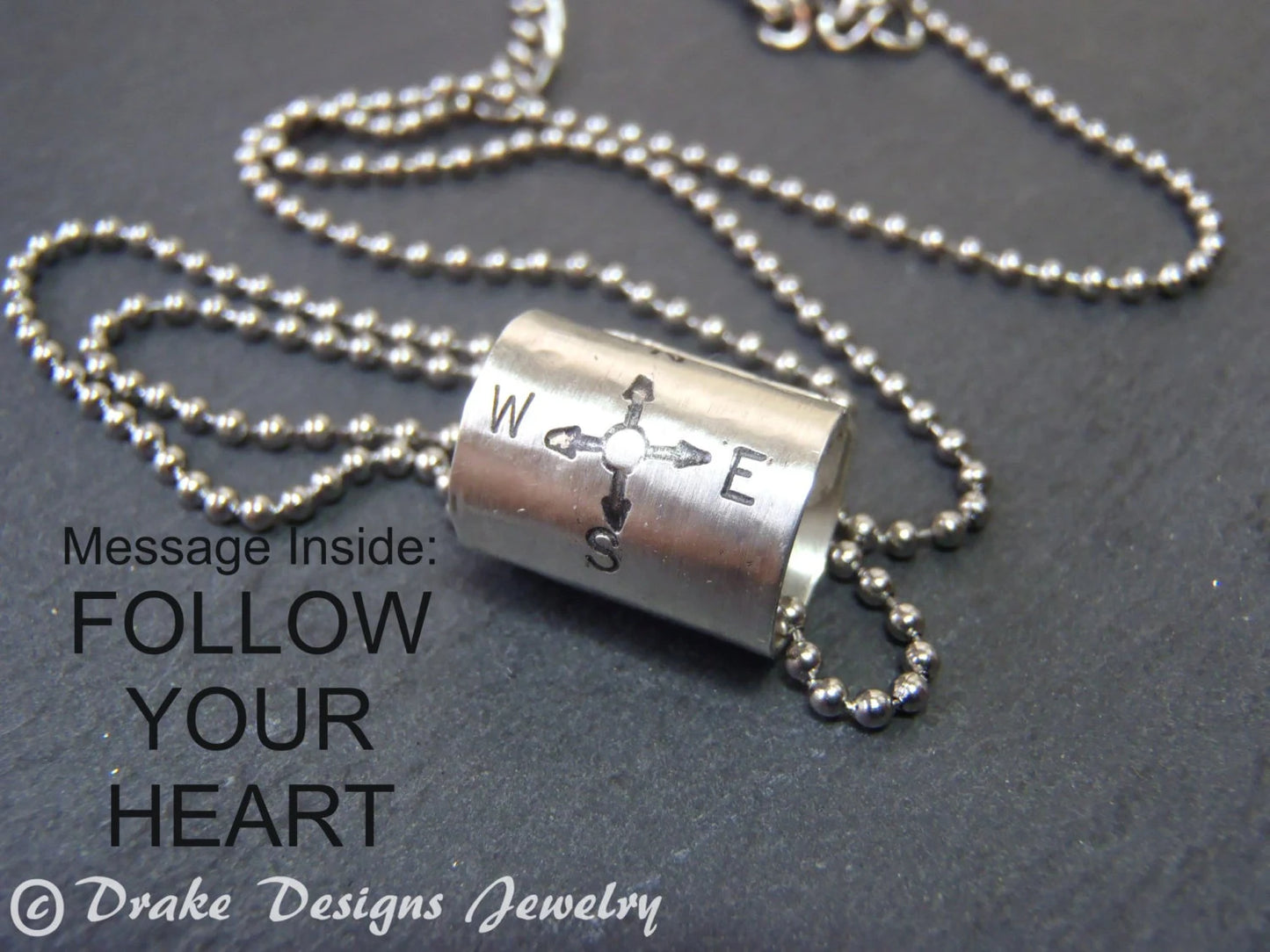 Sterling Silver Compass Necklace - Follow your Heart
