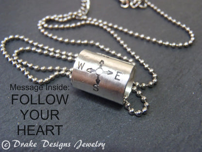Sterling Silver Compass Necklace - Follow your Heart