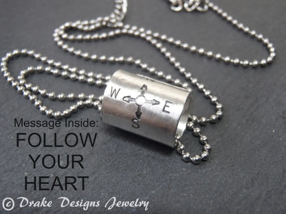 Sterling Silver Compass Necklace - Follow your Heart