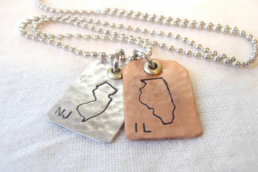 Mixed metal State to State to State Necklace Set | Long Distance Friendship Gift