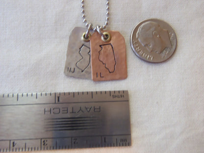 Mixed metal State to State to State Necklace Set | Long Distance Friendship Gift