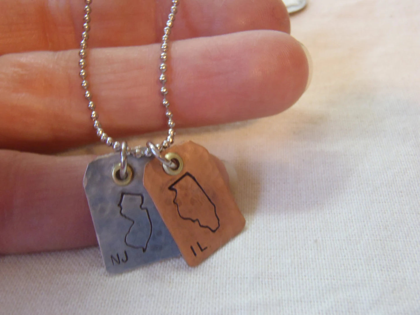 Mixed metal State to State to State Necklace Set | Long Distance Friendship Gift