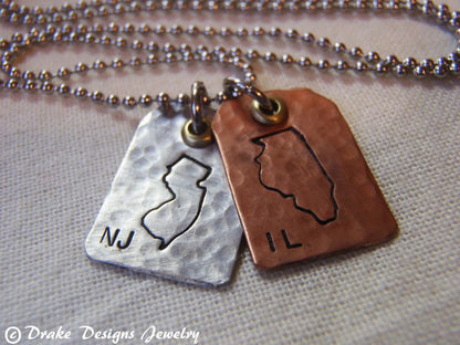 Mixed metal State to State to State Necklace Set | Long Distance Friendship Gift