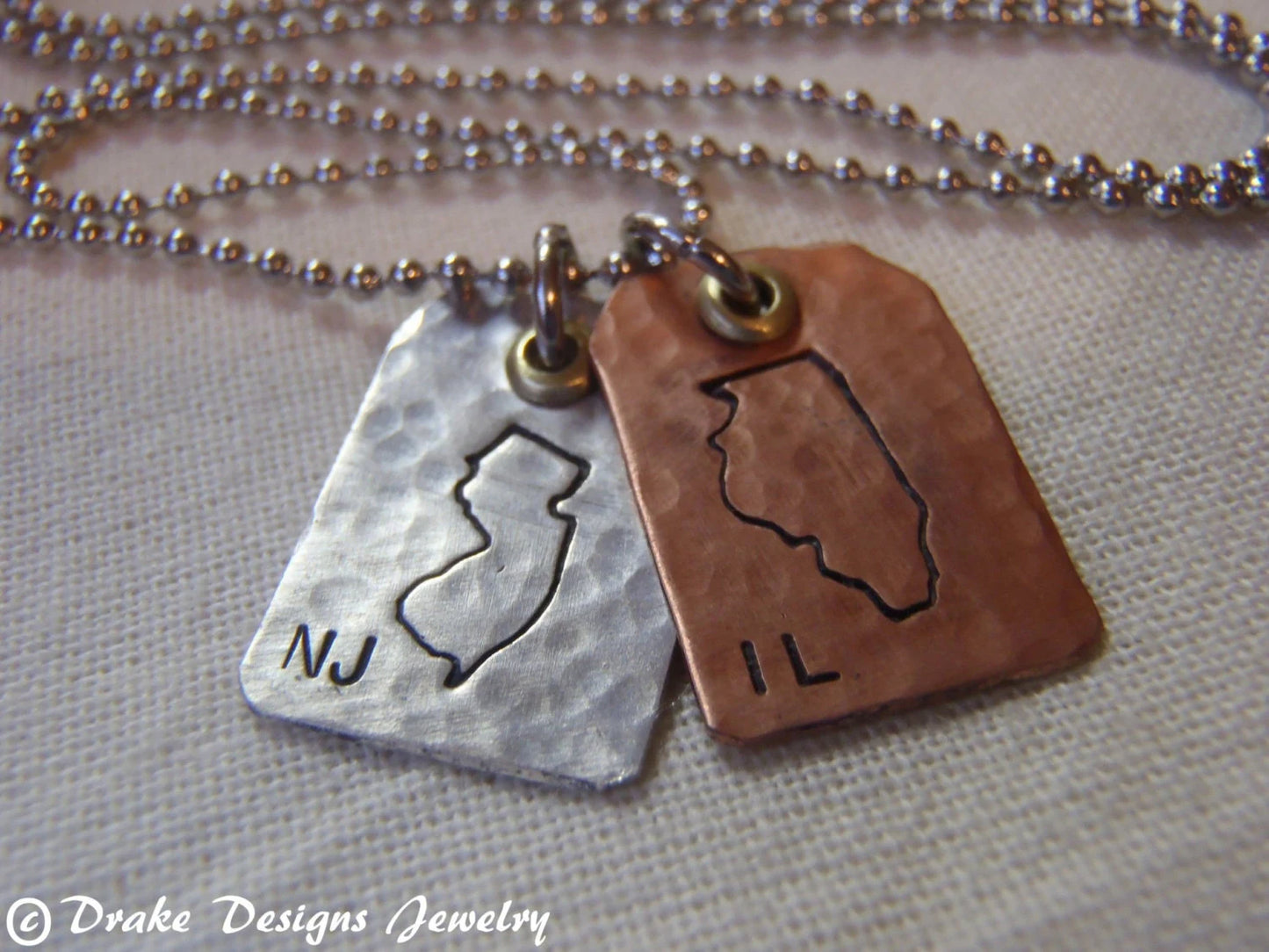 Mixed metal State to State to State Necklace Set | Long Distance Friendship Gift