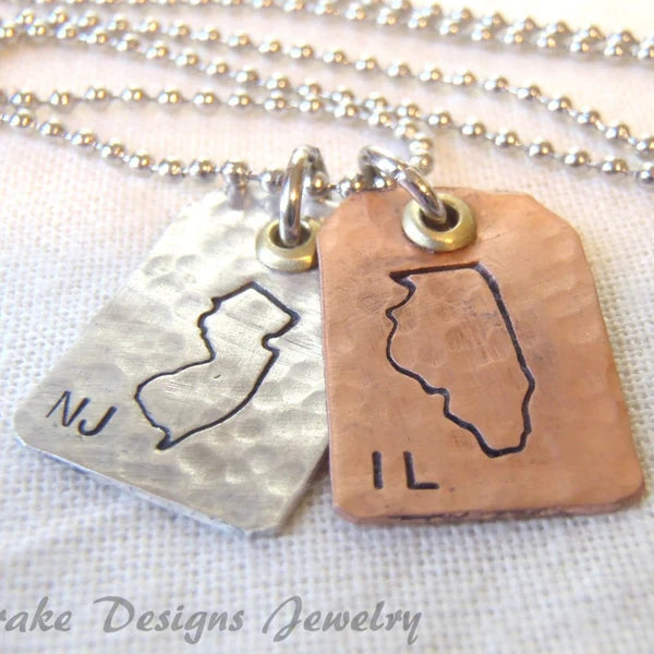 Mixed metal State to State to State Necklace Set | Long Distance Friendship Gift