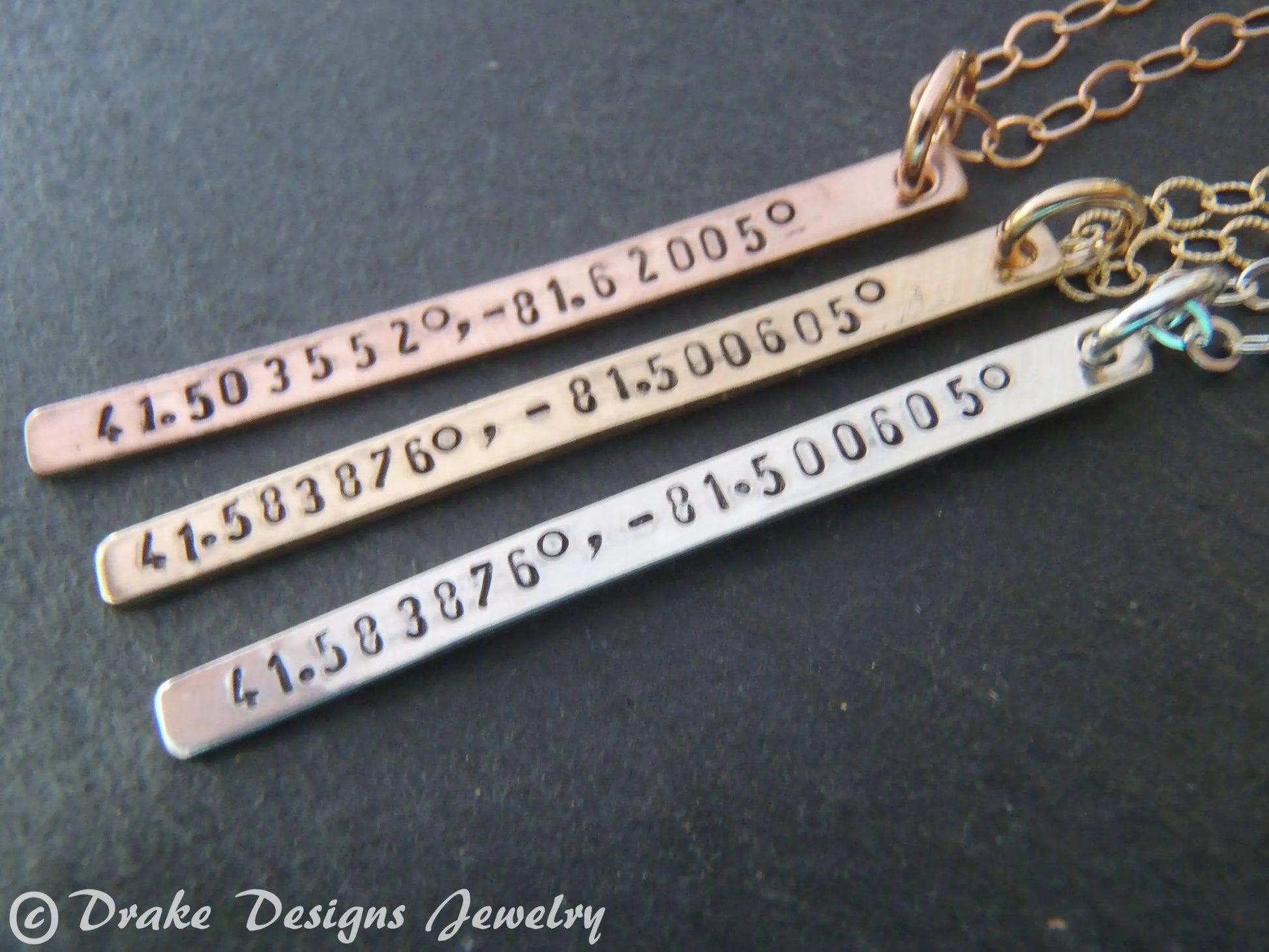 Personalized Coordinates Skinny Vertical Bar Necklace 14k Gold Fill - drake designs jewelry