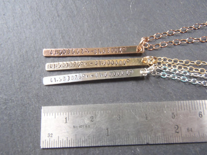 Personalized Coordinates Skinny Vertical Bar Necklace 14k Gold Fill - drake designs jewelry