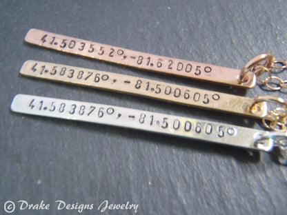 Personalized Coordinates Skinny Vertical Bar Necklace 14k Gold Fill - drake designs jewelry