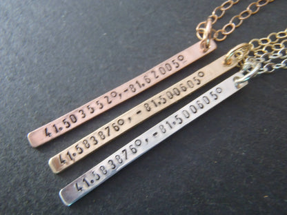 Personalized Coordinates Skinny Vertical Bar Necklace 14k Gold Fill - drake designs jewelry