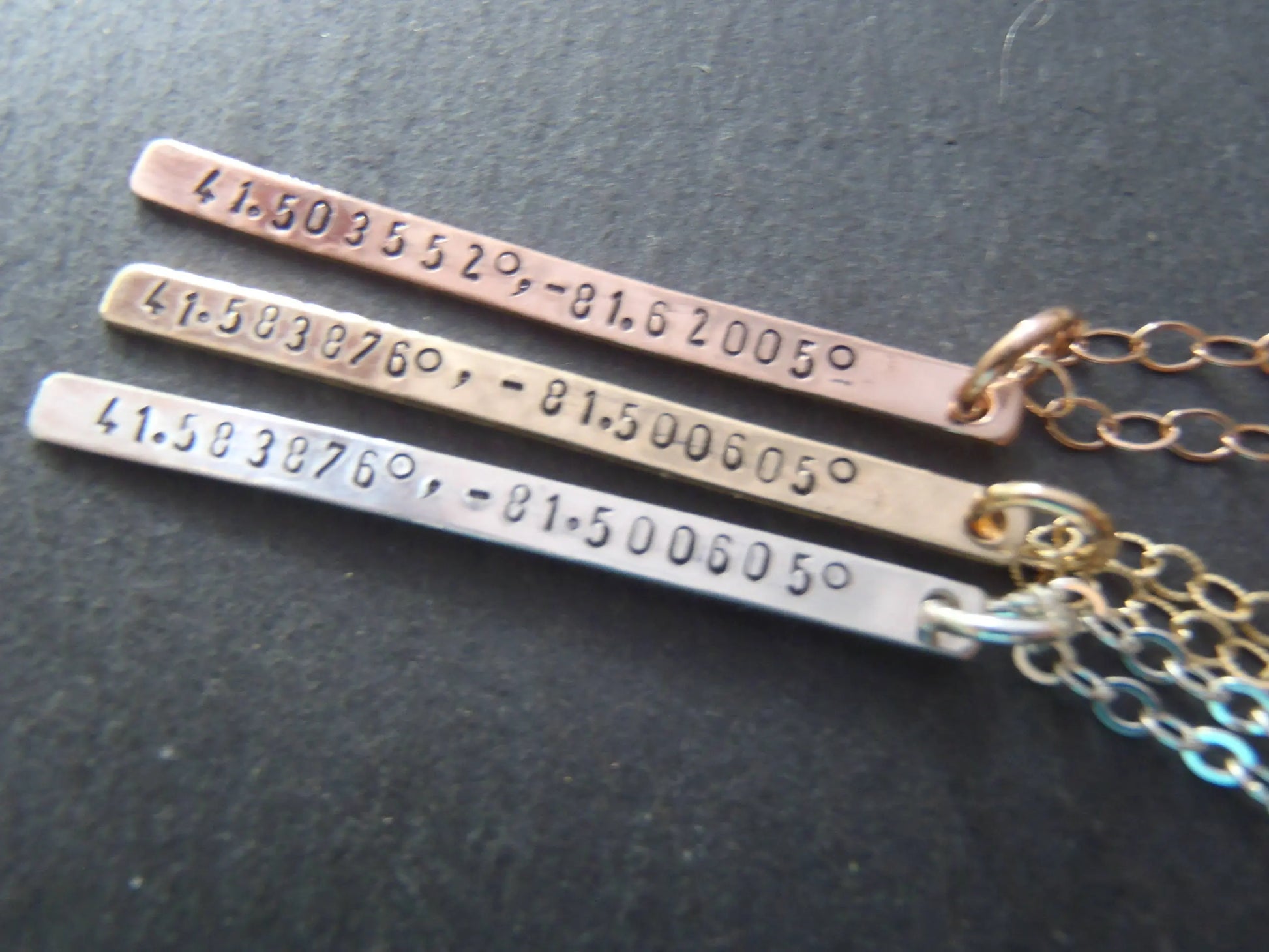 Personalized Coordinates Skinny Vertical Bar Necklace 14k Gold Fill - drake designs jewelry